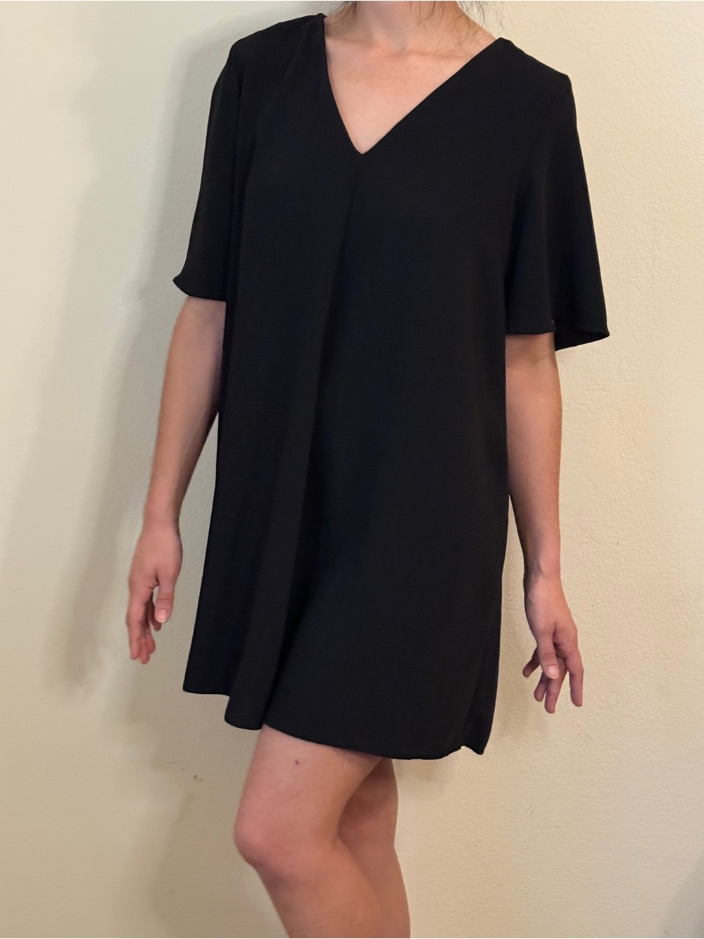 Zara TRF Collection Black V-Neck Flowy Mini Shift Dress